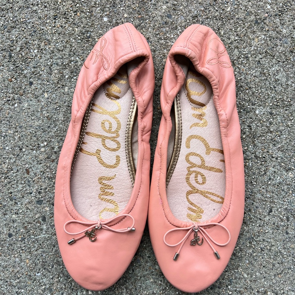 Sam Edelman Felicia Pink Coral Leather Bow Ballet Flats